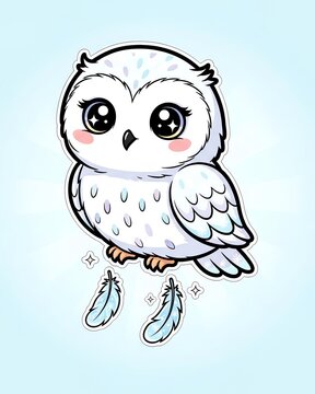 Cute Snowy Owl Kawaii Illustration.