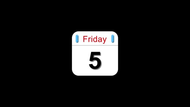 Calendar showing Friday the 5 isolated on black background. date reminder concept for business planning and scheduling on black background.