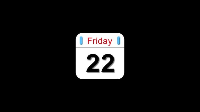 Calendar showing Friday the 22 isolated on black background. date reminder concept for business planning and scheduling on black background.