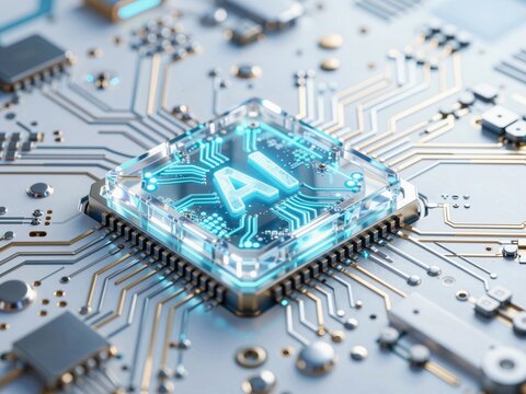 Close-up of an AI chip on a circuit board