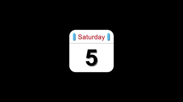 Calendar showing Saturday the 5 isolated on black background. date reminder concept for business planning and scheduling on black background.