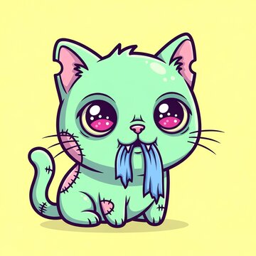 Cute Zombie Cat Illustration.