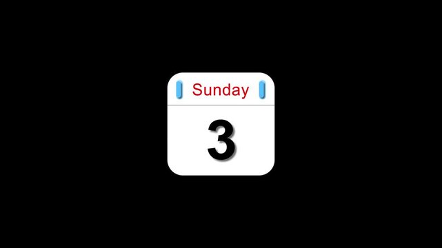 Calendar showing Sunday the 3 isolated on black background. date reminder concept for business planning and scheduling on black background.