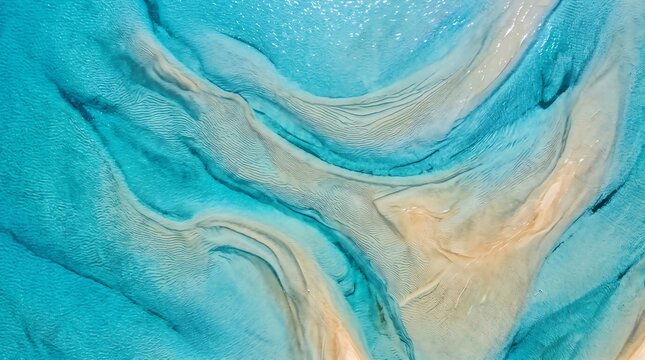 Abstract liquid fluid swirls create dynamic ocean-like patterns of turquoise and cream tones.