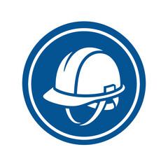 Fototapeta premium Construction hard hat safety helmet circular blue icon symbol.
