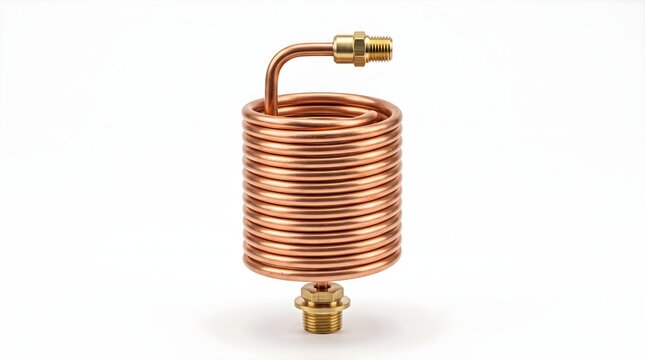 Helical wound copper wire inductive coil inductor component 3D CAD schematic illustration on white background.