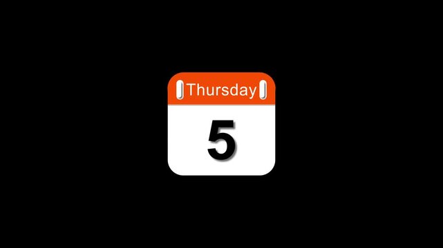 Calendar showing Thursday the 5 isolated on black background. date reminder concept for business planning and scheduling on black background.