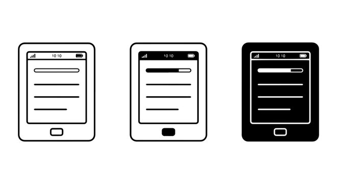 E-reader Icons Set, Digital Book Reader Vector Graphics, Electronic Device Symbols, Reading Technology
