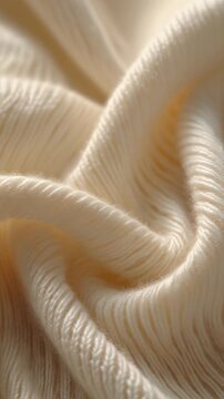 Cream cashmere fabric with spiral circular draping and fine ribbed knit detail