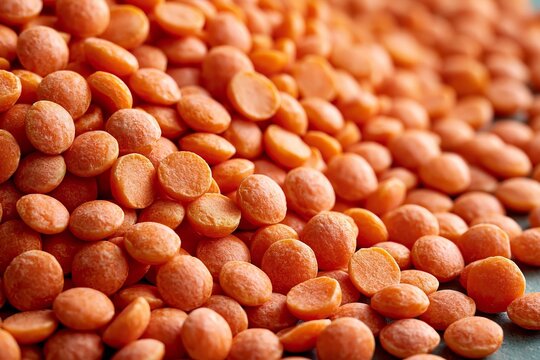 Red lentils macro pile healthy organic vegan food ingredient raw legume dry agriculture crop nutrition dietary vitamin plant background