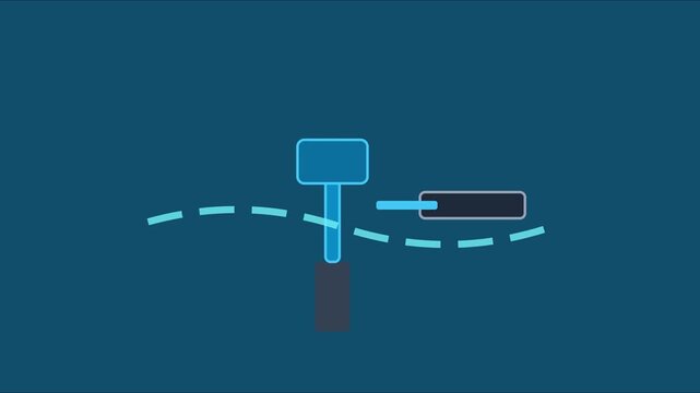 Animated hammer hitting button with motion path for user interface and digital interaction concepts animation 4k