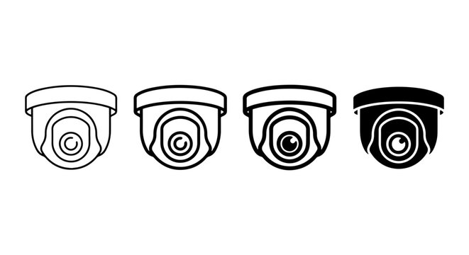 Security Camera Icons, Surveillance System Vector Graphics, CCTV Dome Cameras, Modern Technology Elements
