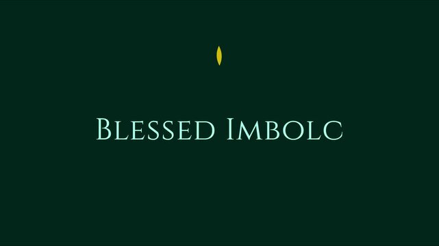 Blessed imbolc text animation with minimalist candle on dark green 4k background, pagan wicca festival