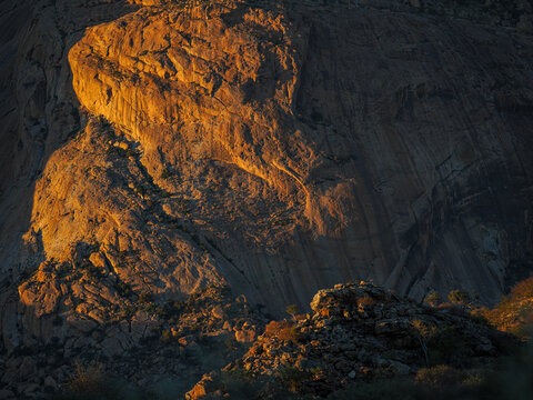 Granite rock formations at sunset in Spitzkoppe, copy space