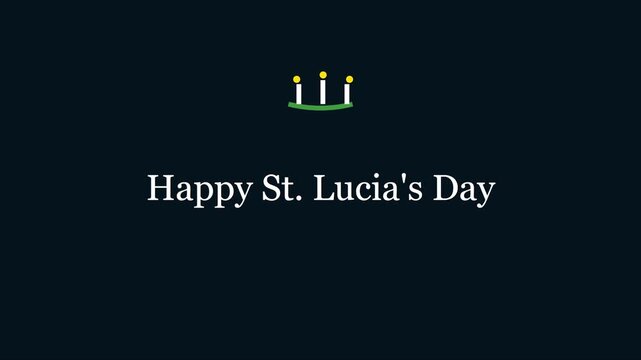 Happy st. lucia's day greeting card animation with minimalist candle and typography on dark 4k background