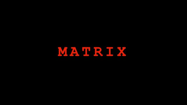 Matrix red text title animation on 4k black background, for cinematic intro, and digital tech projects