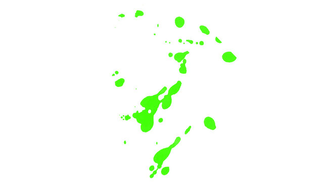 Vibrant green paint splatter on white background. Neon lime ink splash texture. Abstract liquid droplets and spray for creative design.