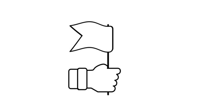 Line icon of a clenched fist holding a waving flag representing leadership determination strong commitment and confident team motivation spirit design
