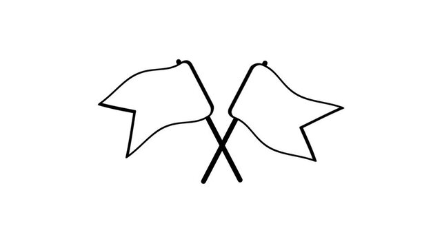 Simple outline icon of two flags crossed over each other representing competition rivalry milestone marker and achievement celebration moment concept