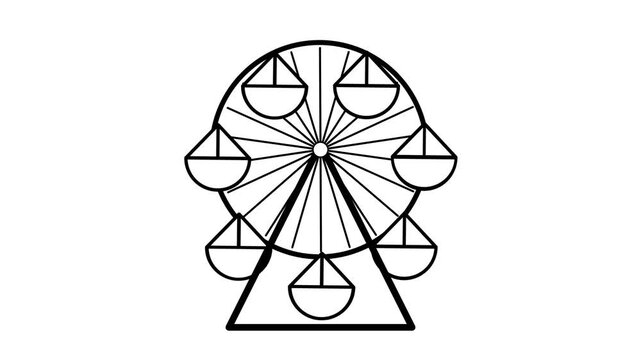Outline icon of a spinning ferris wheel with hanging cabins representing amusement park entertainment fun activities and festive recreation time style