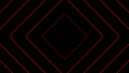 Fototapeta premium Red square outline tunnel glows on black for futuristic tech display visuals.