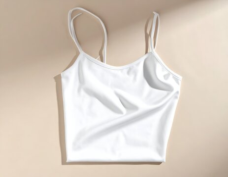 Blank white cami top template on beige background