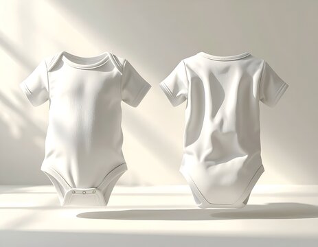Blank white baby onesie template front and back.