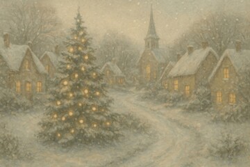 Fototapeta premium Serene snowy village scene