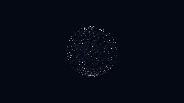 Abstract Rotating Digital Sphere Network with Glowing Particle Nodes Loop