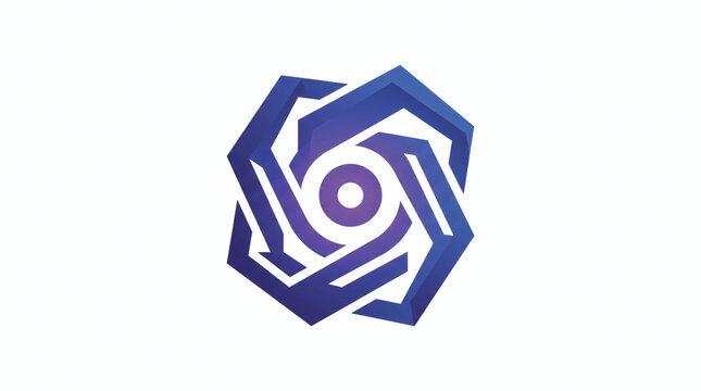 Modern blue-purple gradient vector icon featuring a rotating geometric vortex around a central ring, perfect for tech companies, camera aperture design, AI software, and media agencies.