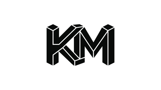 3D wireframe KM monogram logo with outlined perspective