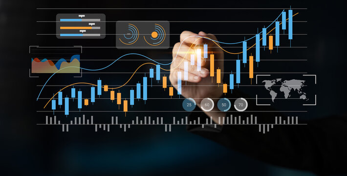 A detailed visualization of financial analytics with digital charts and graphs illustrating market trends and data analysis for effective business growth strategies. Gantry
