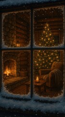 Fototapeta premium Cozy winter cabin window view mobile wallpaper