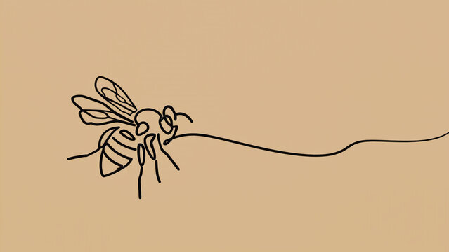 continue line art of honey bee on light beige background illustration.ai 