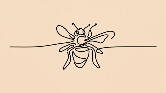 continue line art of honey bee on light beige background illustration.ai 