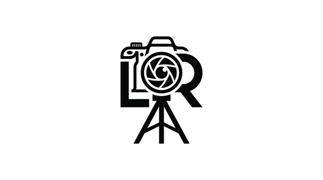Camera and tripod logo integrated with letters LR.