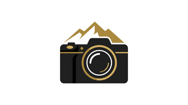 Camera icon integrated with a mountain peak design.