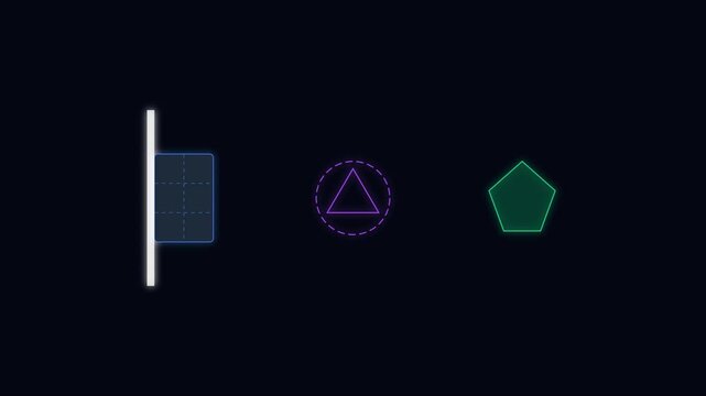 Neon geometric shapes animation with moving light divider for abstract motion 4k