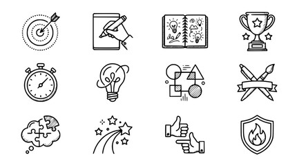 Fototapeta premium Creative Ideas and Success Icons: Doodle Set on Transparent Background