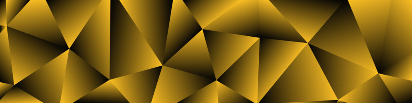 Abstract black and amber Geometric Crystal Background &ndash; Faceted Low Poly Banner with Light Reflections
