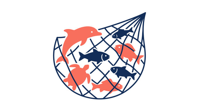 Marine Life Caught In Fishing Net, Conservation Concept
