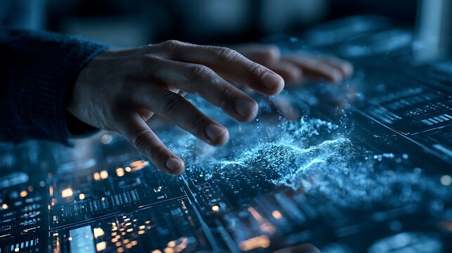 hand touching digital data visualization