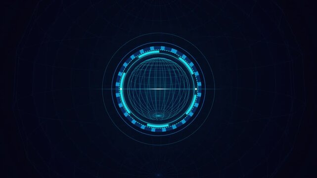 Futuristic HUD Sci-Fi Wireframe Globe with Rotating Circular Interface Loop