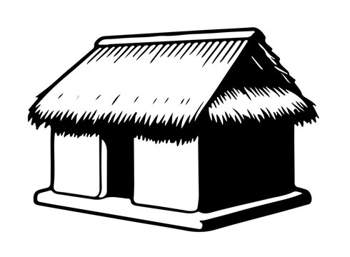 Traditional thatched roof hut vector illustration icon