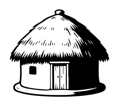 Traditional thatched roof hut vector illustration icon