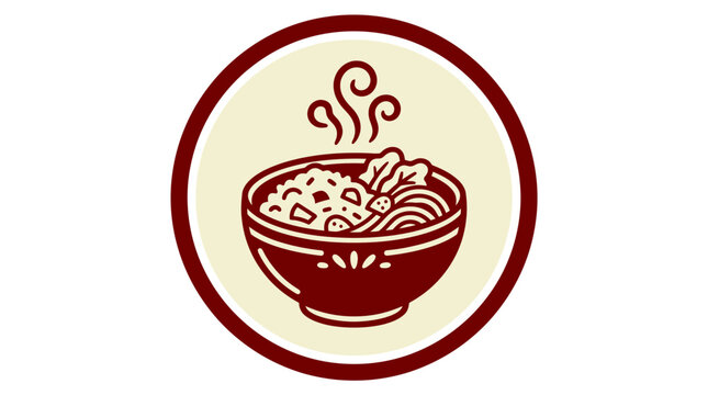 Steaming Bowl of Noodles and Rice Icon