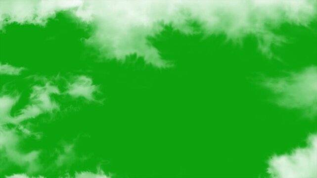 Moving  Fluffy Clouds Green Screen Animation, White Cloud Overlay, Dramatic Sky Clouds on Green Screen Background