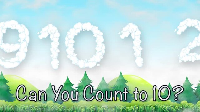 Animated Cloud Numbers Floating Over Cartoon Forest Landscape Background