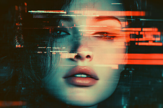 abstract screen art, glitchy video game screenshot of a female face glitchy, variation 01, illustration
