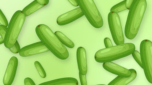 Falling Green Cucumber Vegetables Animation on Light Green Mesh Background